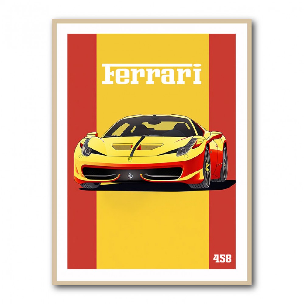 Ferrari 458 Yellow Poster Style Wall Art